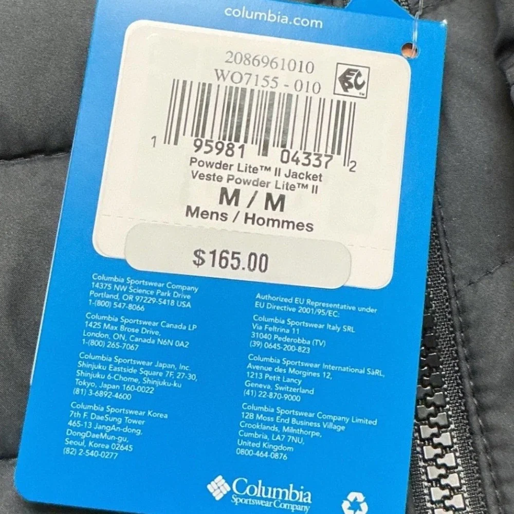 Columbia Powder Lite II‎ Jacket Black Medium New With Tags